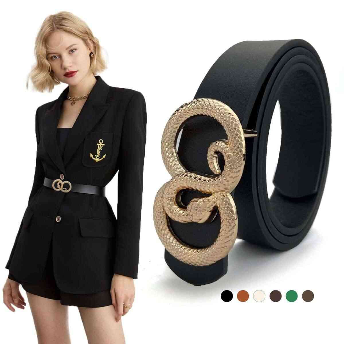 Novo cinto feminino fivela de cobra decoração personalizada cinto feminino versátil cinto feminino europeu e americano cinto feminino_voghion.com